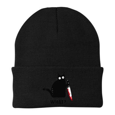 Cat What Funny Black Cat  Murderous Cat With Knife (1) Beanie