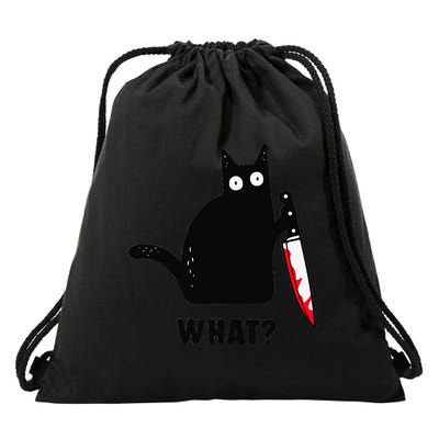 Cat What Funny Black Cat  Murderous Cat With Knife (1) Drawstring Bag