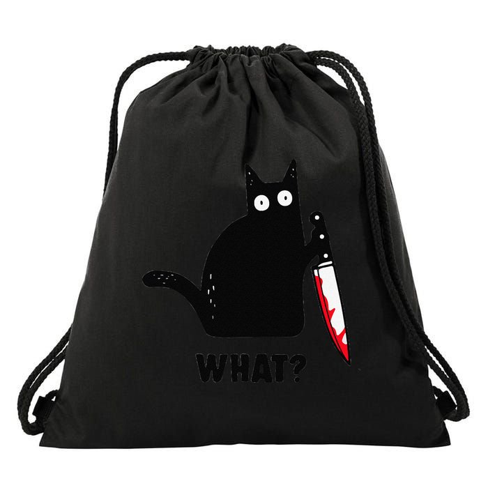 Cat What Funny Black Cat  Murderous Cat With Knife (1) Drawstring Bag