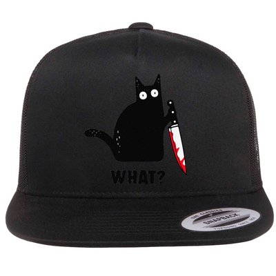 Cat What Funny Black Cat  Murderous Cat With Knife (1) Flat Bill Trucker Hat