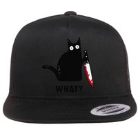 Cat What Funny Black Cat  Murderous Cat With Knife (1) Flat Bill Trucker Hat