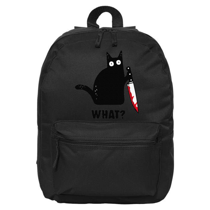 Cat What Funny Black Cat  Murderous Cat With Knife (1) 16 in Basic Backpack