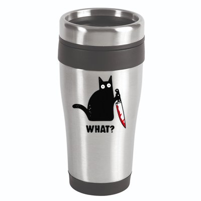 Cat What Funny Black Cat  Murderous Cat With Knife (1) 16oz Travel Tumbler