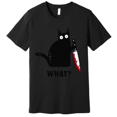 Cat What Funny Black Cat  Murderous Cat With Knife (1) Premium T-Shirt