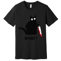 Cat What Funny Black Cat  Murderous Cat With Knife (1) Premium T-Shirt
