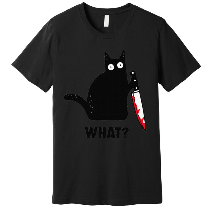Cat What Funny Black Cat  Murderous Cat With Knife (1) Premium T-Shirt
