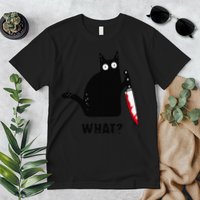 Cat What Funny Black Cat  Murderous Cat With Knife (1) Premium T-Shirt