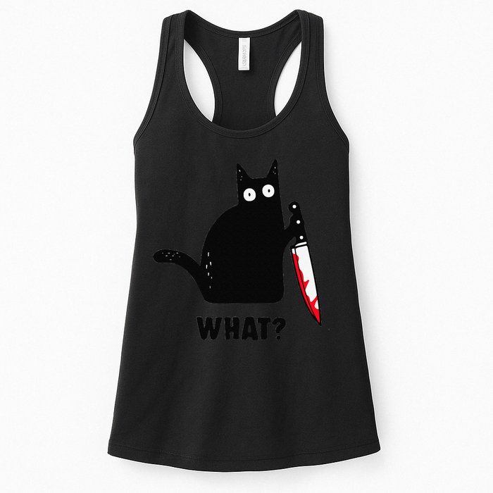 Cat What Funny Black Cat  Murderous Cat With Knife (1) Womens Tank Top
