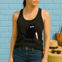 Cat What Funny Black Cat  Murderous Cat With Knife (1) Womens Tank Top
