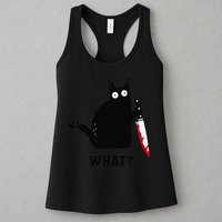 Cat What Funny Black Cat  Murderous Cat With Knife (1) Womens Tank Top