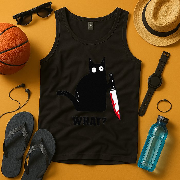 Cat What Funny Black Cat  Murderous Cat With Knife (1) Tank Top
