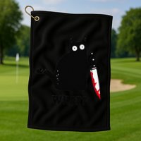 Cat What Funny Black Cat  Murderous Cat With Knife (1) Golf Towel