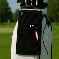 Cat What Funny Black Cat  Murderous Cat With Knife (1) Golf Towel