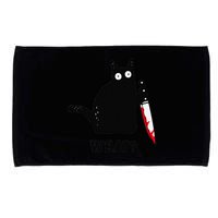 Cat What Funny Black Cat  Murderous Cat With Knife (1) Microfiber Hand Towel