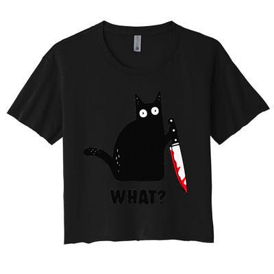 Cat What Funny Black Cat  Murderous Cat With Knife (1) Crop Top