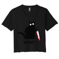 Cat What Funny Black Cat  Murderous Cat With Knife (1) Crop Top