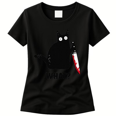Cat What Funny Black Cat  Murderous Cat With Knife (1) Womens T-Shirt