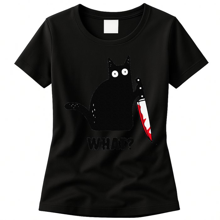 Cat What Funny Black Cat  Murderous Cat With Knife (1) Womens T-Shirt