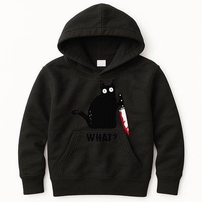 Cat What Funny Black Cat  Murderous Cat With Knife (1) Kids Hoodie
