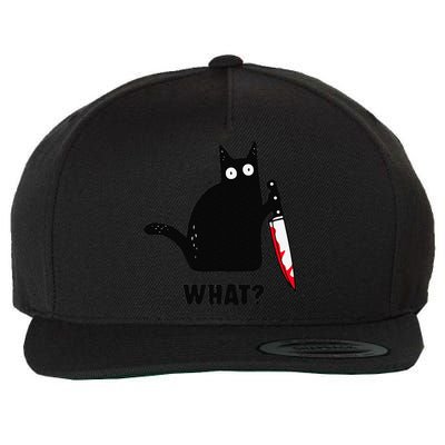 Cat What Funny Black Cat  Murderous Cat With Knife (1) Wool Snapback Cap