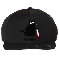 Cat What Funny Black Cat  Murderous Cat With Knife (1) Wool Snapback Cap