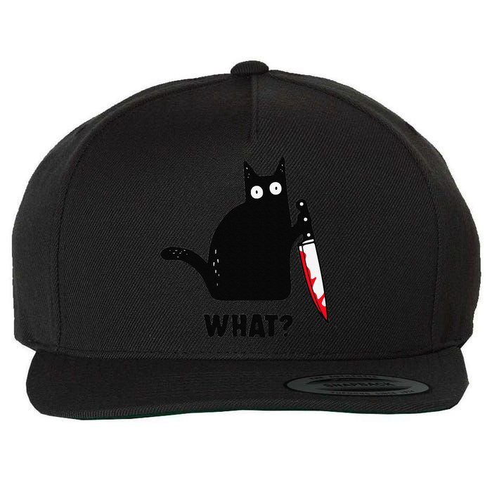 Cat What Funny Black Cat  Murderous Cat With Knife (1) Wool Snapback Cap