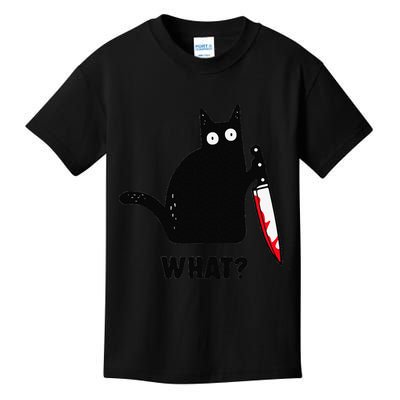 Cat What Funny Black Cat  Murderous Cat With Knife (1) Kids T-Shirt