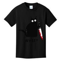 Cat What Funny Black Cat  Murderous Cat With Knife (1) Kids T-Shirt