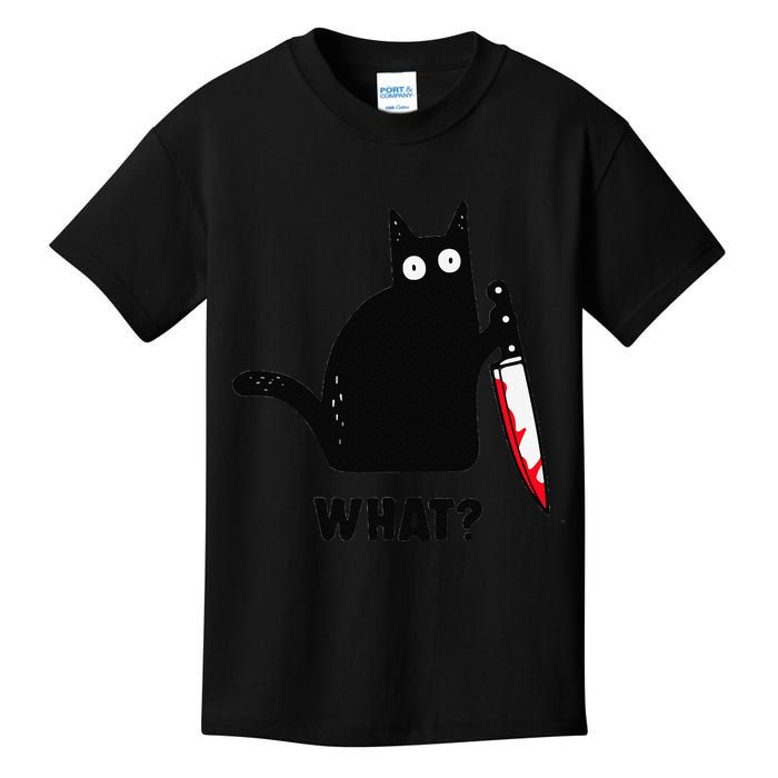 Cat What Funny Black Cat  Murderous Cat With Knife (1) Kids T-Shirt