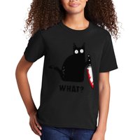 Cat What Funny Black Cat  Murderous Cat With Knife (1) Kids T-Shirt