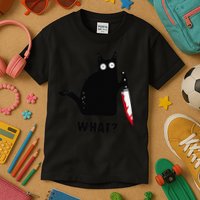 Cat What Funny Black Cat  Murderous Cat With Knife (1) Kids T-Shirt