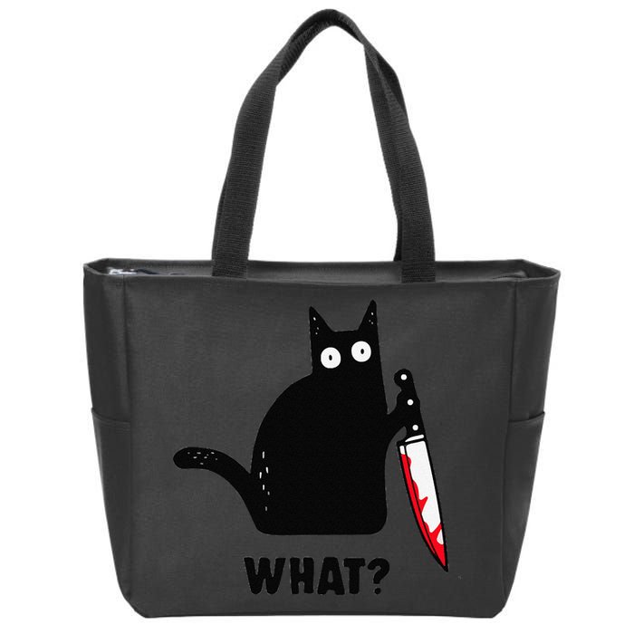 Cat What Funny Black Cat  Murderous Cat With Knife (1) Zip Tote Bag