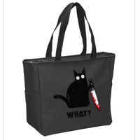 Cat What Funny Black Cat  Murderous Cat With Knife (1) Zip Tote Bag