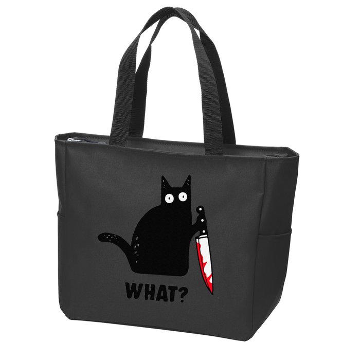 Cat What Funny Black Cat  Murderous Cat With Knife (1) Zip Tote Bag