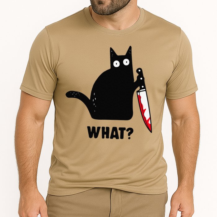 Cat What Funny Black Cat  Murderous Cat With Knife (1) Performance Shirt