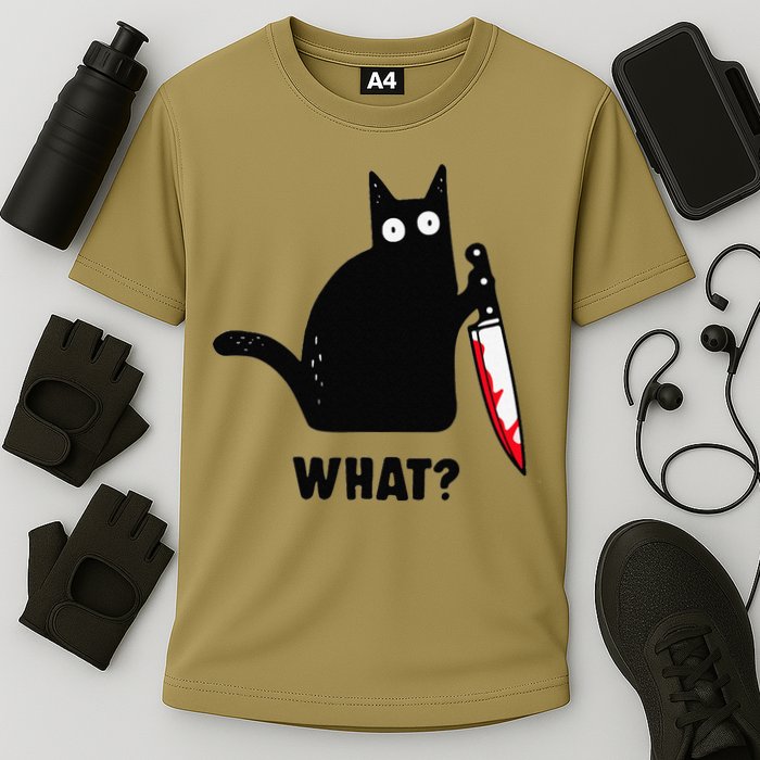 Cat What Funny Black Cat  Murderous Cat With Knife (1) Performance Shirt