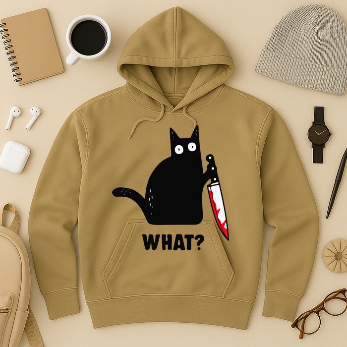 Cat What Funny Black Cat  Murderous Cat With Knife (1) Hoodie