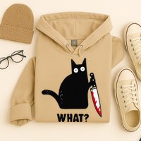 Cat What Funny Black Cat  Murderous Cat With Knife (1) Hoodie