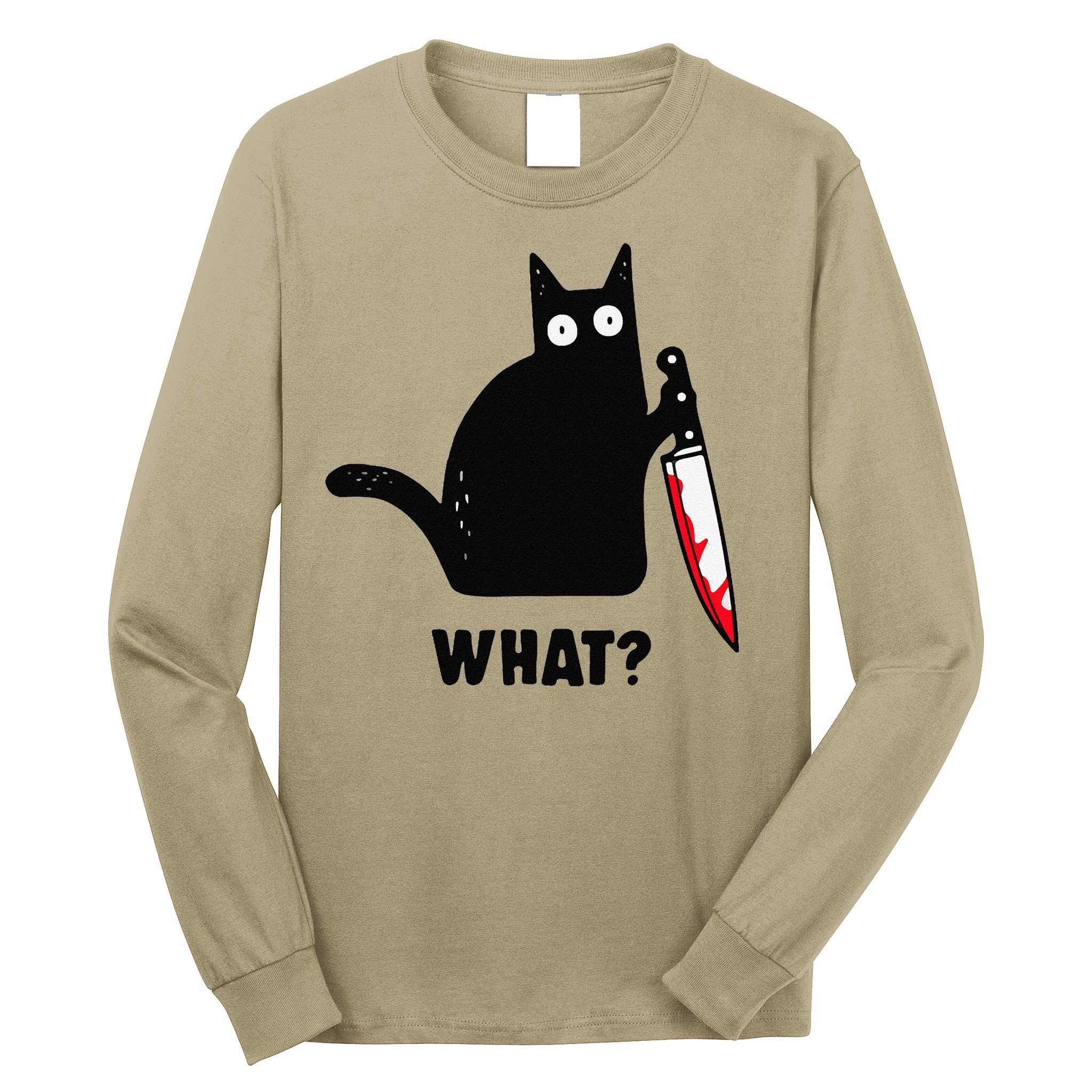 Cat What Funny Black Cat  Murderous Cat With Knife (1) Long Sleeve Shirt