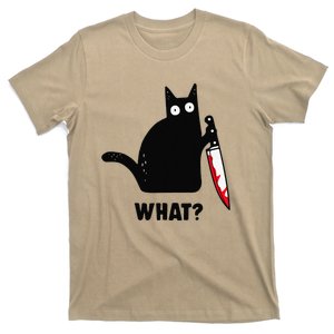 Cat What Funny Black Cat  Murderous Cat With Knife (1) T-Shirt