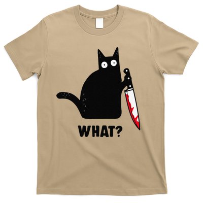 Cat What Funny Black Cat  Murderous Cat With Knife (1) T-Shirt
