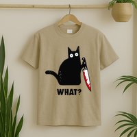 Cat What Funny Black Cat  Murderous Cat With Knife (1) T-Shirt