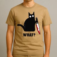 Cat What Funny Black Cat  Murderous Cat With Knife (1) T-Shirt
