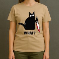 Cat What Funny Black Cat  Murderous Cat With Knife (1) T-Shirt