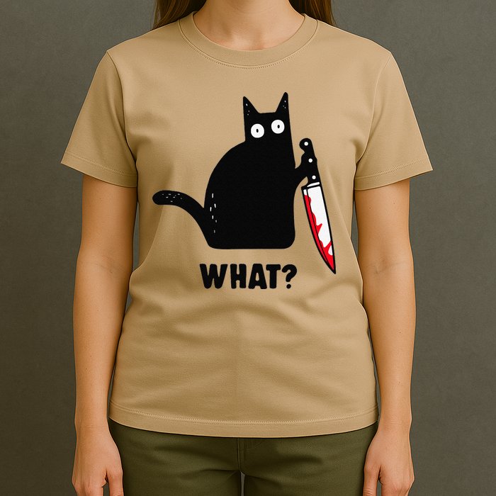 Cat What Funny Black Cat  Murderous Cat With Knife (1) T-Shirt