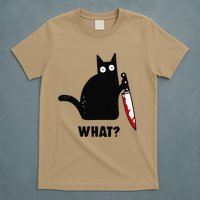 Cat What Funny Black Cat  Murderous Cat With Knife (1) T-Shirt