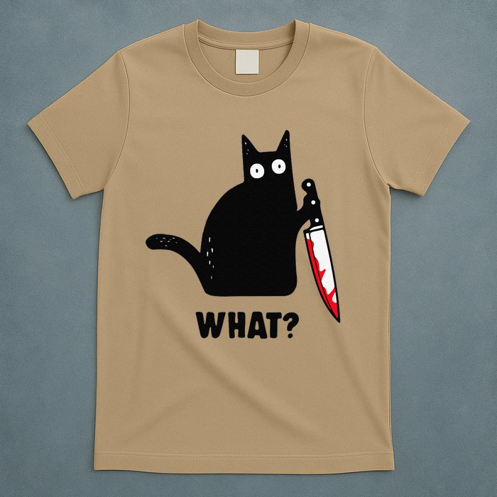 Cat What Funny Black Cat  Murderous Cat With Knife (1) T-Shirt