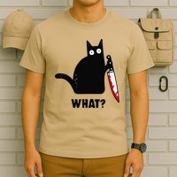 Cat What Funny Black Cat  Murderous Cat With Knife (1) T-Shirt