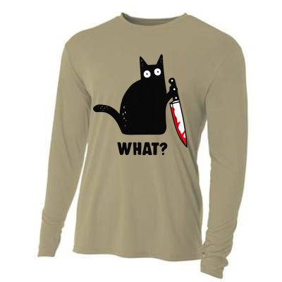 Cat What Funny Black Cat  Murderous Cat With Knife (1) Cooling Performance Long Sleeve Crew