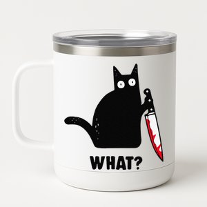 Cat What Funny Black Cat  Murderous Cat With Knife (1) 12 oz Stainless Steel Tumbler Cup